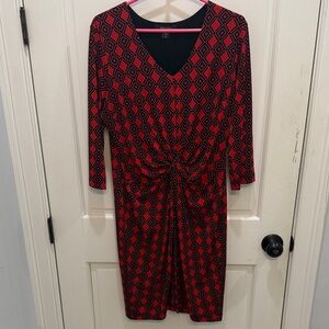 Karen Kane Red and Black Geometric Long Sleeve Dress